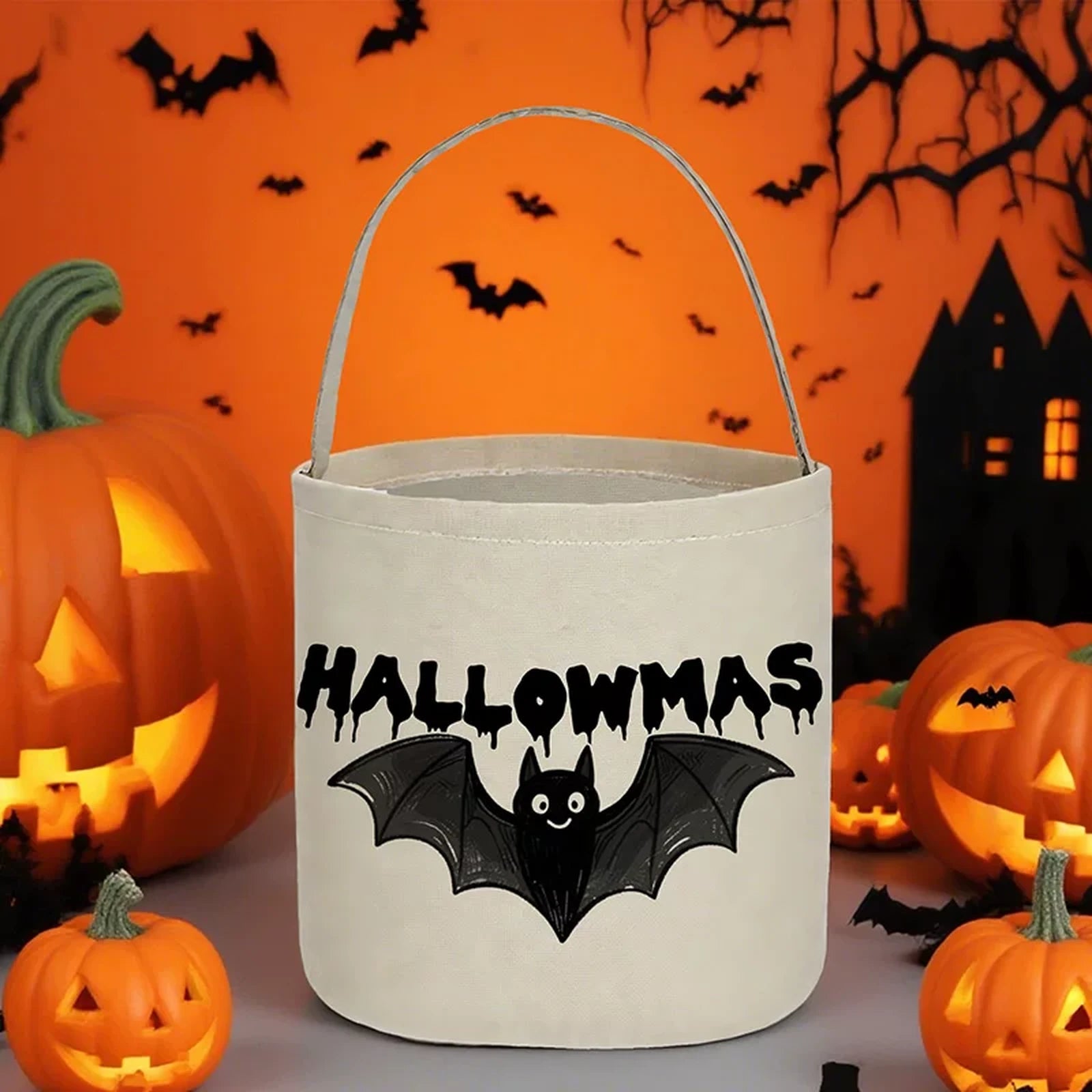 Cylindrical Canvas Halloween Treat Bags with Handles