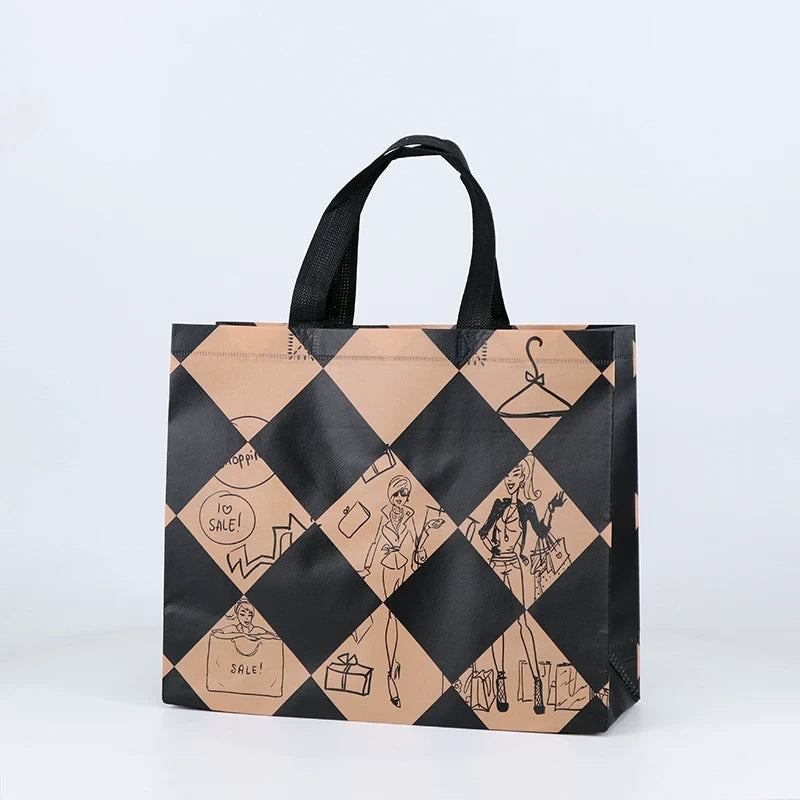 Nine grid print non-woven tote bag