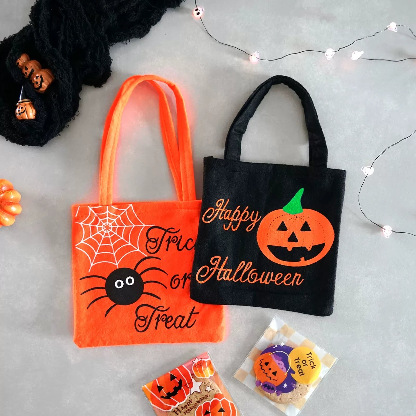 Orange and black non-woven Halloween gift bags