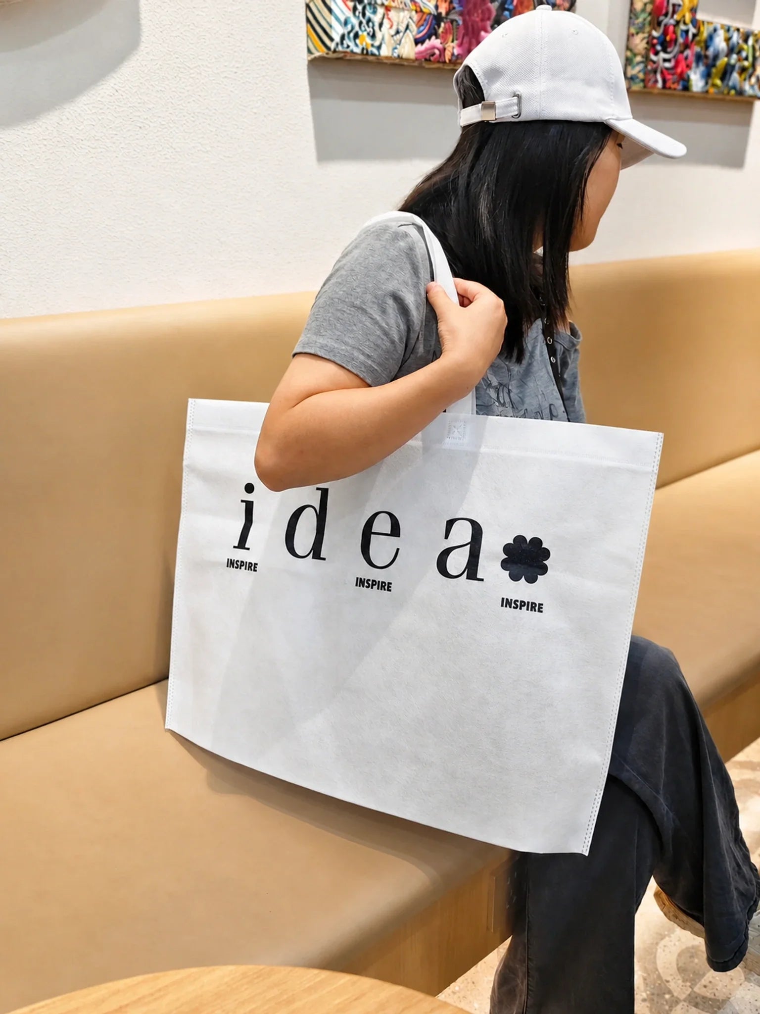 Non-Woven Tote Bags — Idea Print & White Plain product view 1