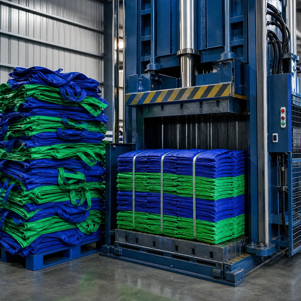 High-compression baling of finished non-woven totes