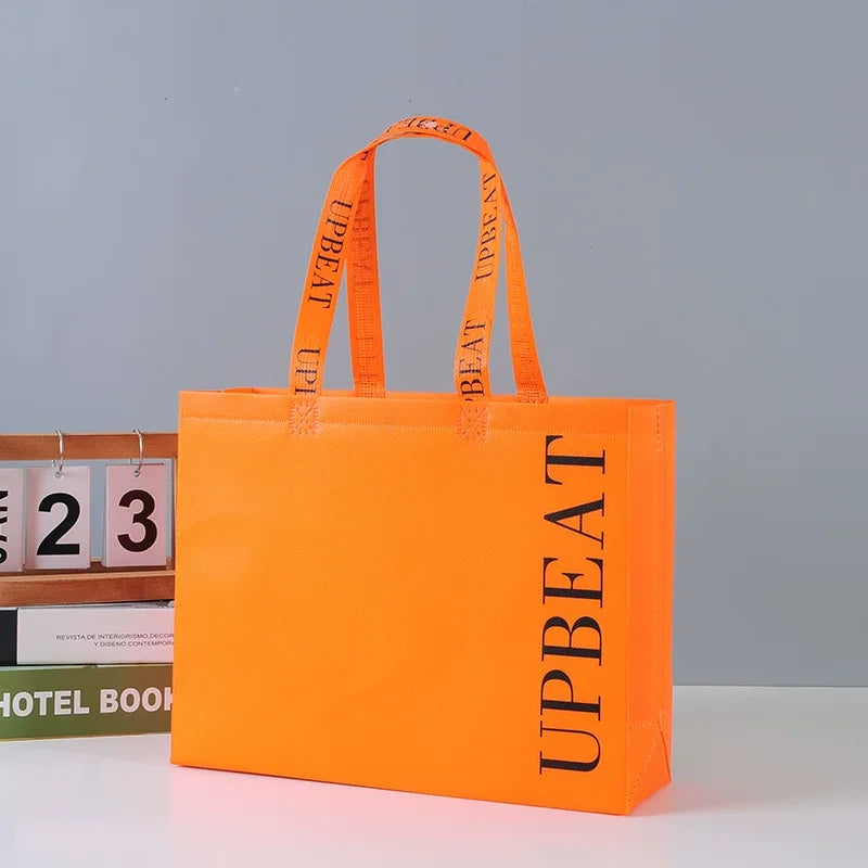 Orange shoulder non-woven tote bag