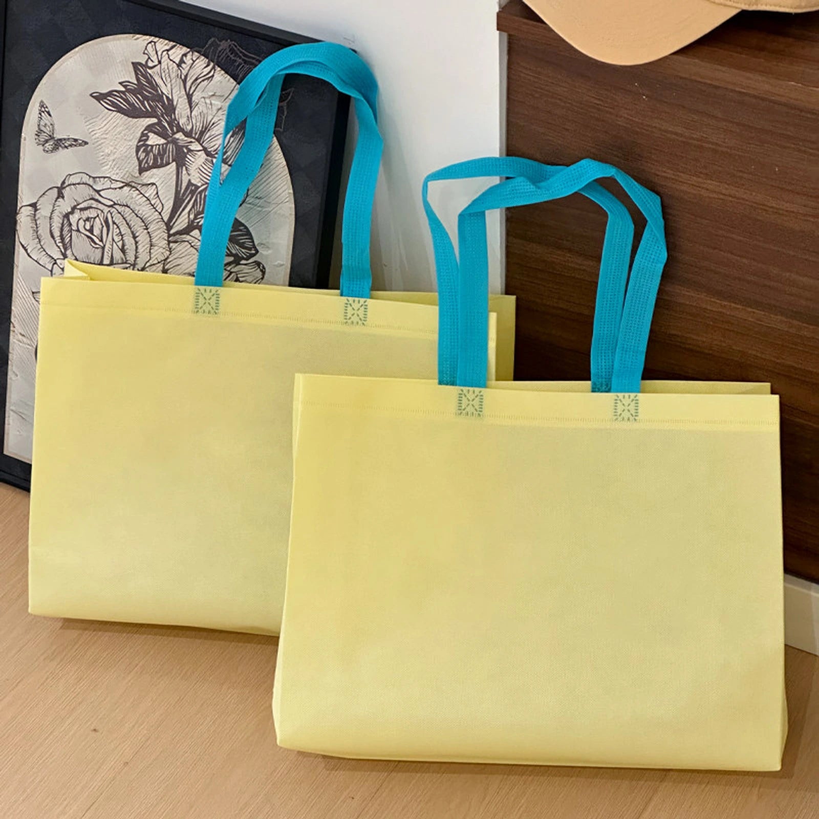 Panda Print Non-Woven Tote Bags — 4 Styles — Lemon YellowPlain