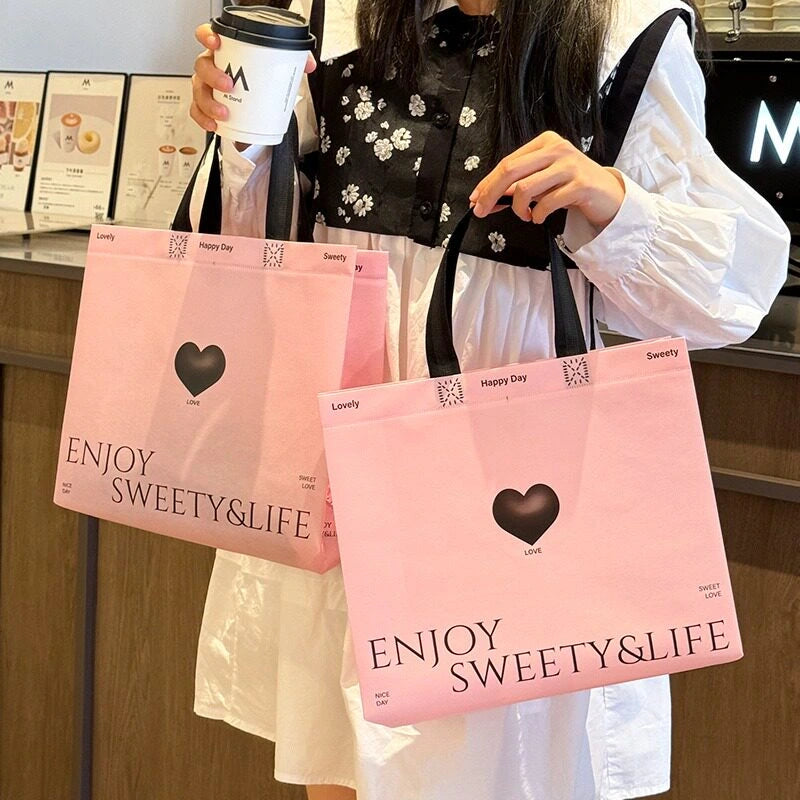 Pink Heart Non-Woven Tote Bags product view 1