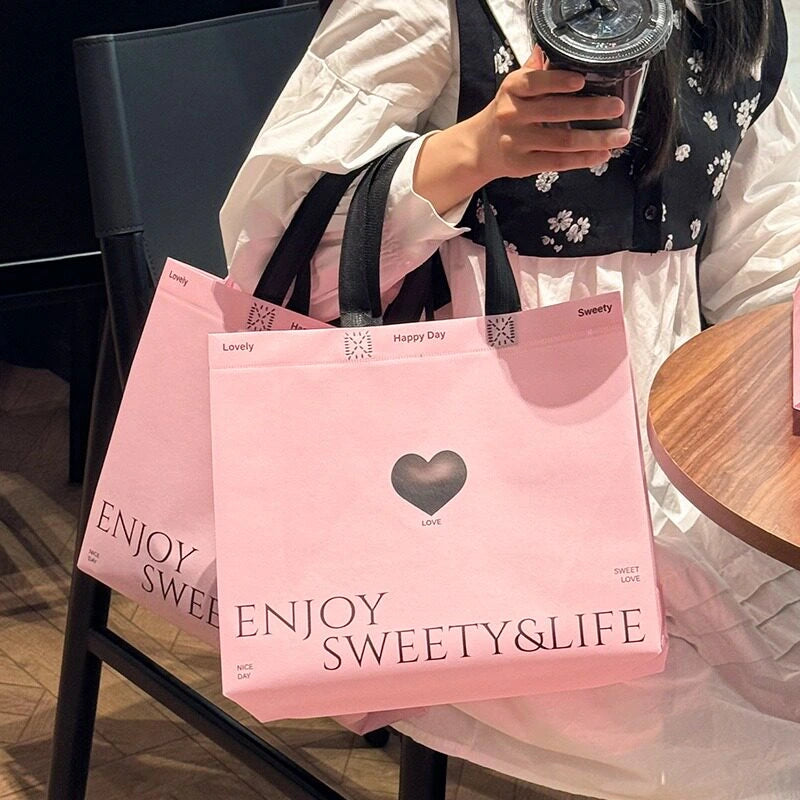 Pink Heart Non-Woven Tote Bags product view 3