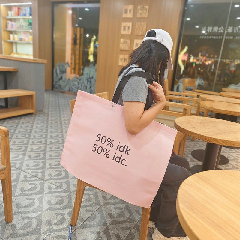 Pink 50% Print pink non-woven tote bags — printed & plain