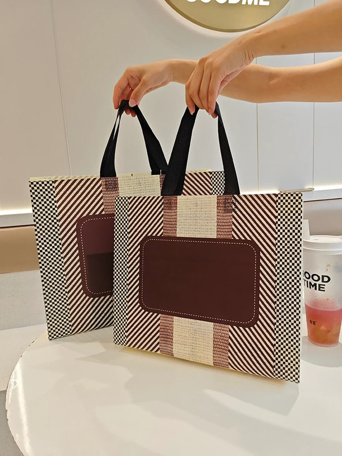 Plaid Laminated Non-Woven Tote Bags product view 4
