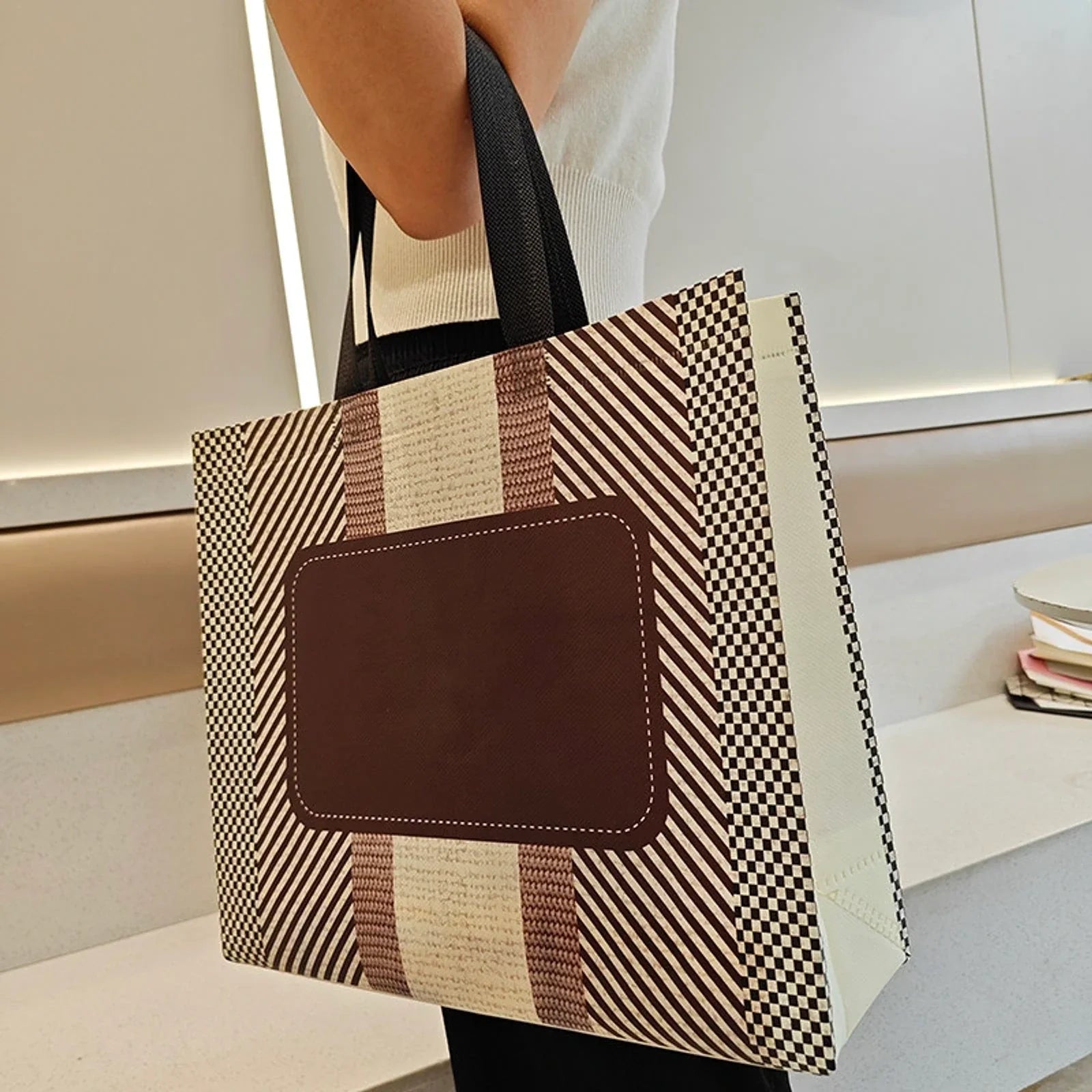 Heavy-Duty Plaid plaid laminated non-woven tote bags