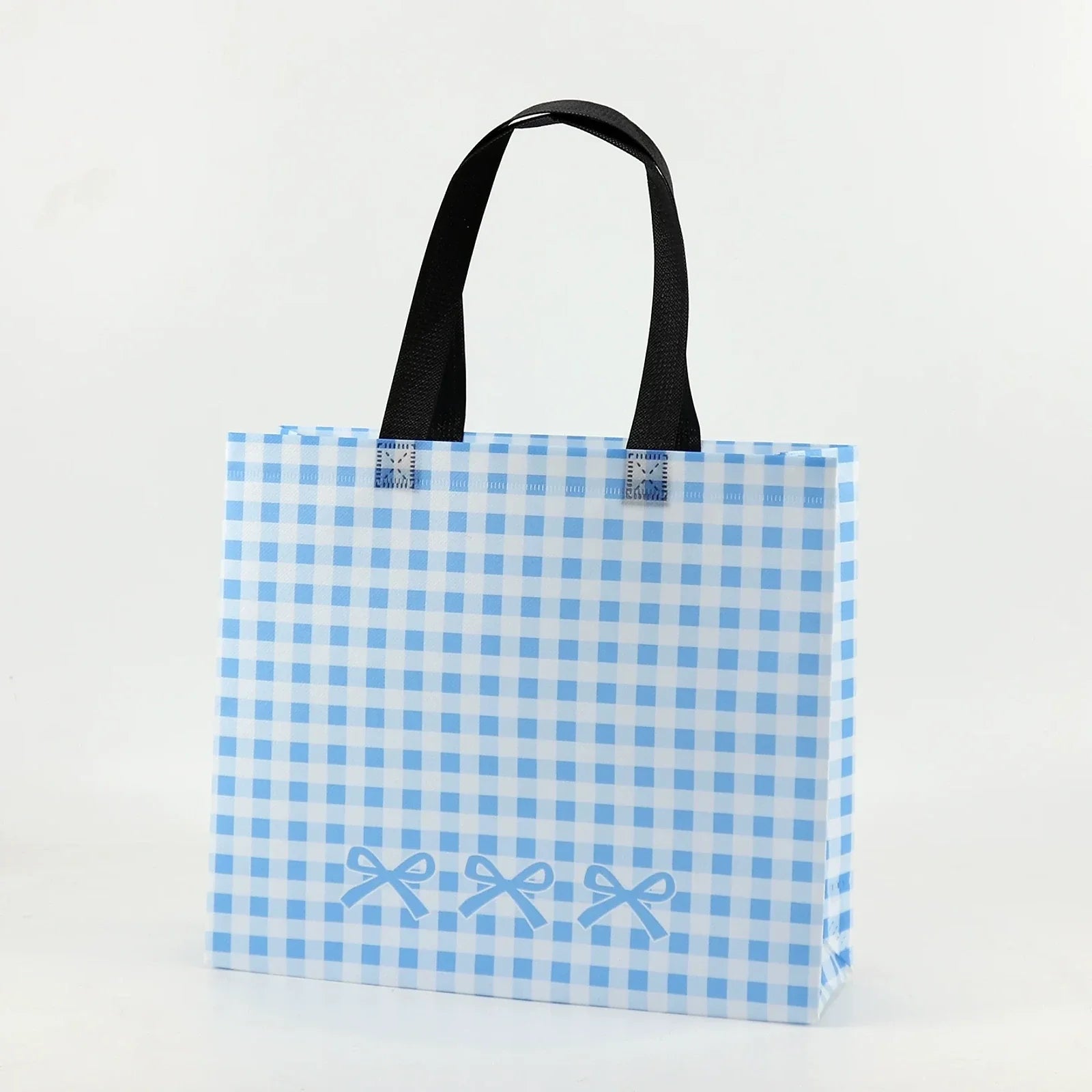 Plaid Non-Woven Tote Bags in Blue, Yellow & Red — Blue Plaid
