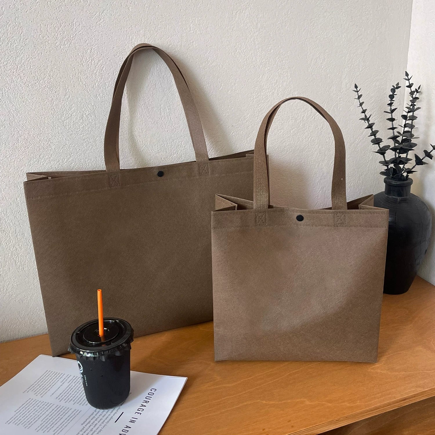 Plain brown non-woven tote bags