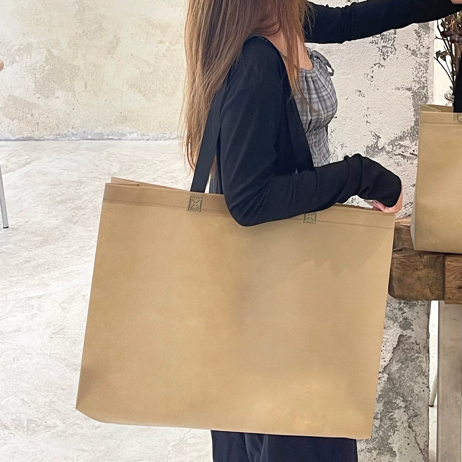 Plain mocha non-woven tote bag with woven handles