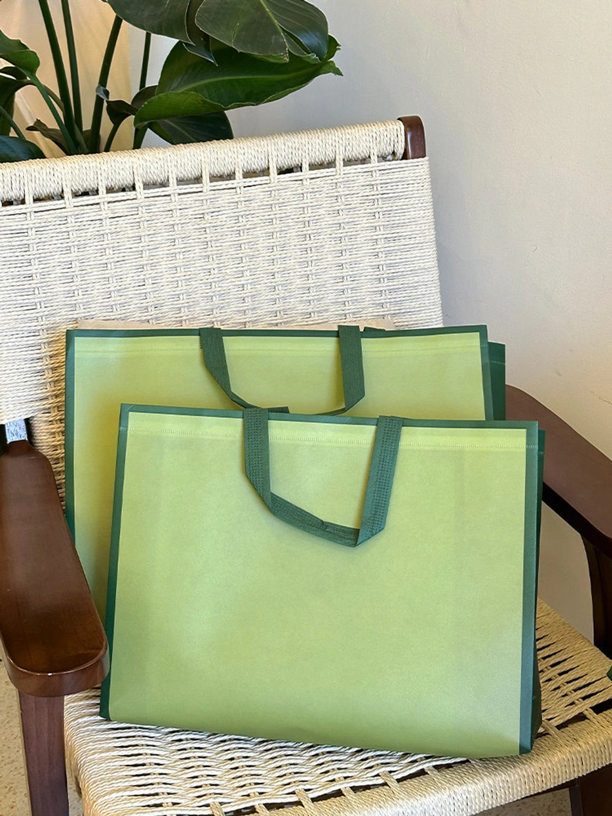 Plain Non-Woven Tote Bags — Caramel & Green product view 1