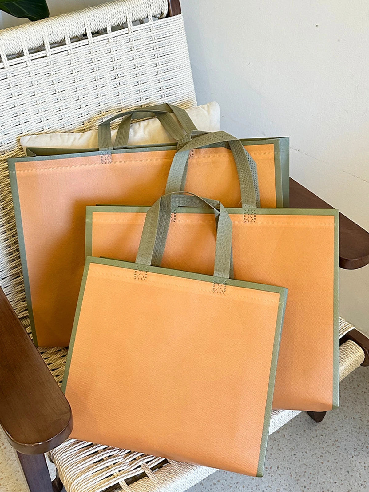 Plain Non-Woven Tote Bags — Caramel & Green product view 4
