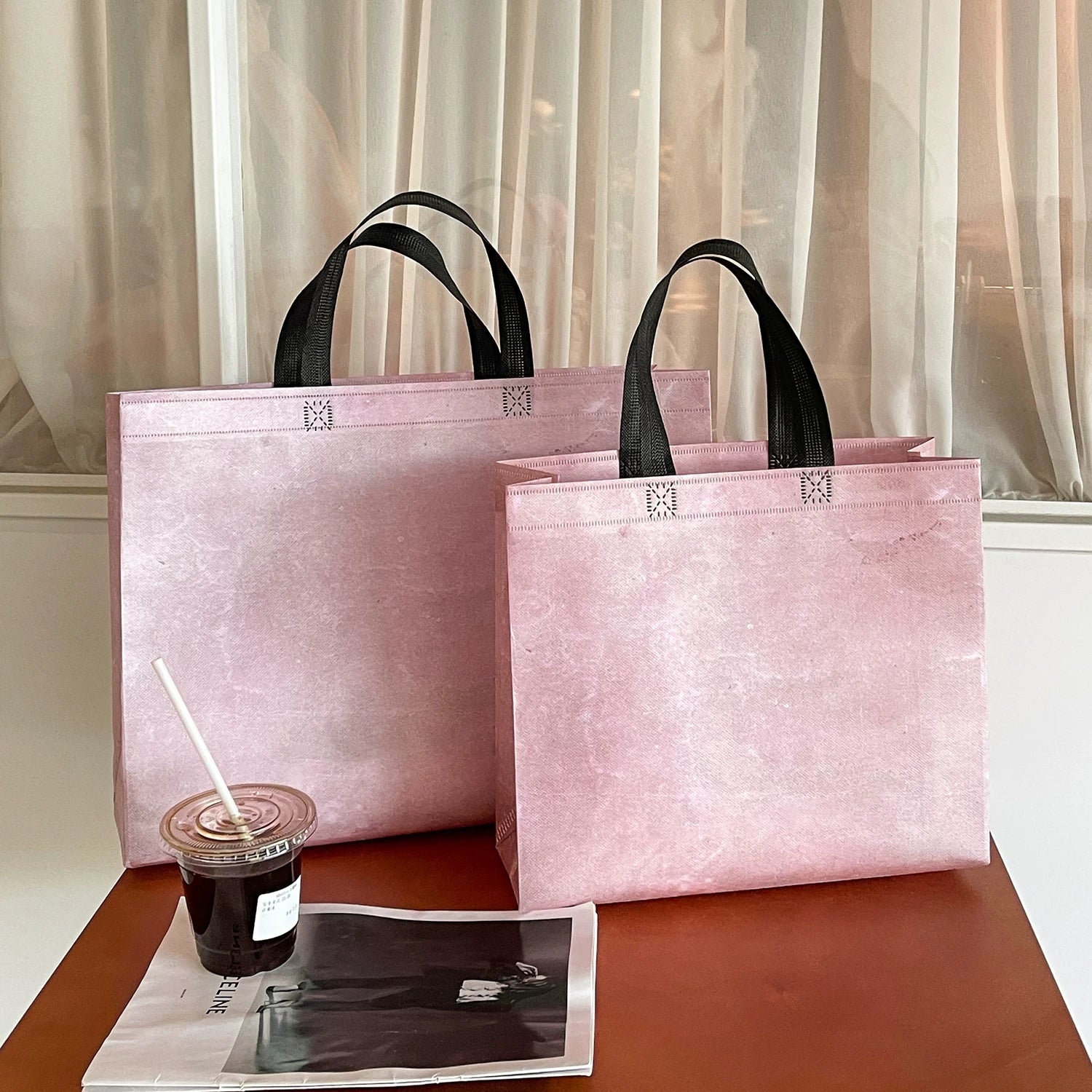 Plain vintage pink laminated non-woven tote