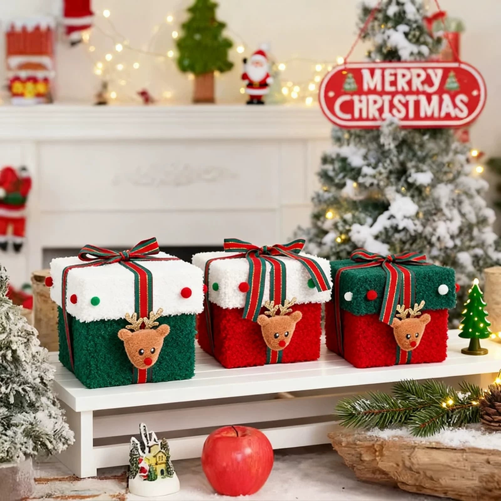 Plush Christmas Gift Boxes with Ribbon – product view