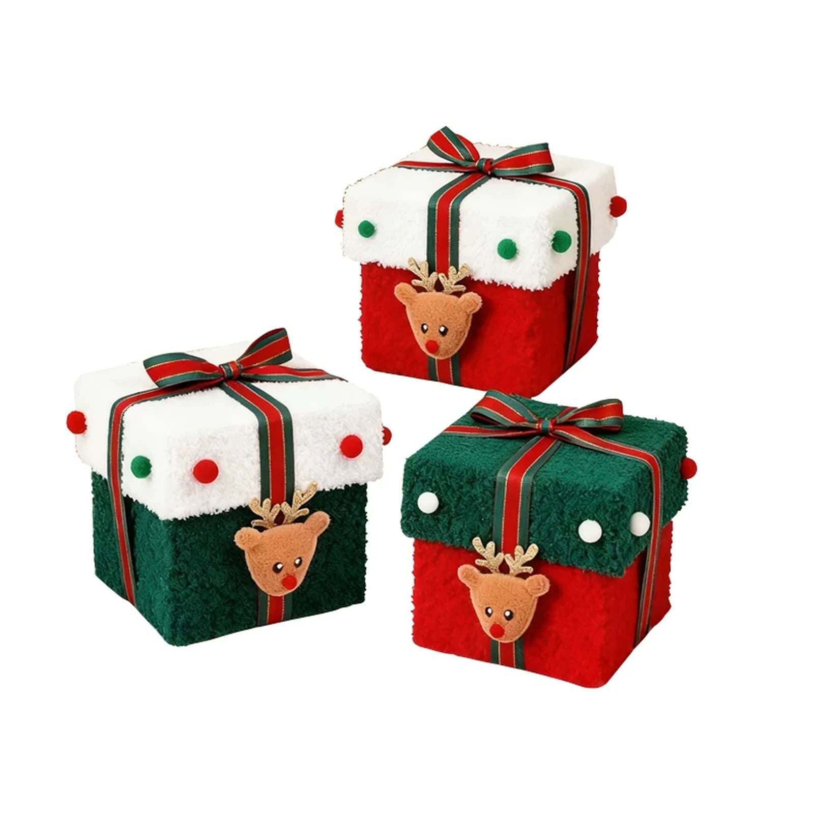 Plush Christmas Gift Boxes with Ribbon – product view