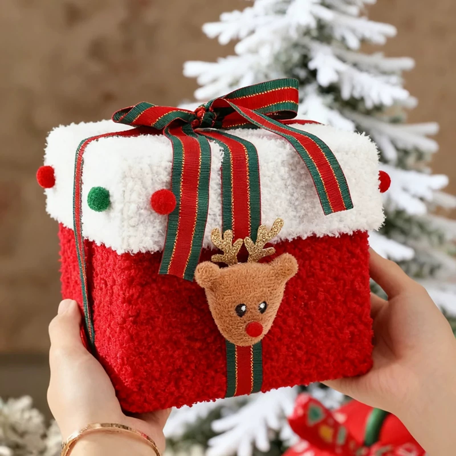 Plush Christmas Gift Boxes with Ribbon – product view