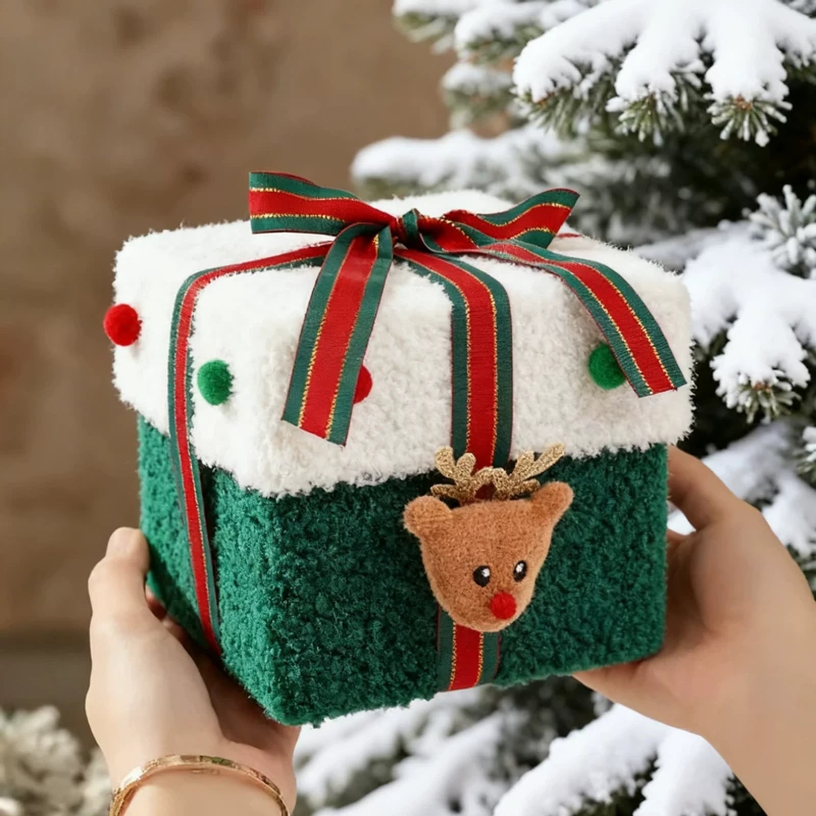 Plush Christmas Gift Boxes with Ribbon – product view