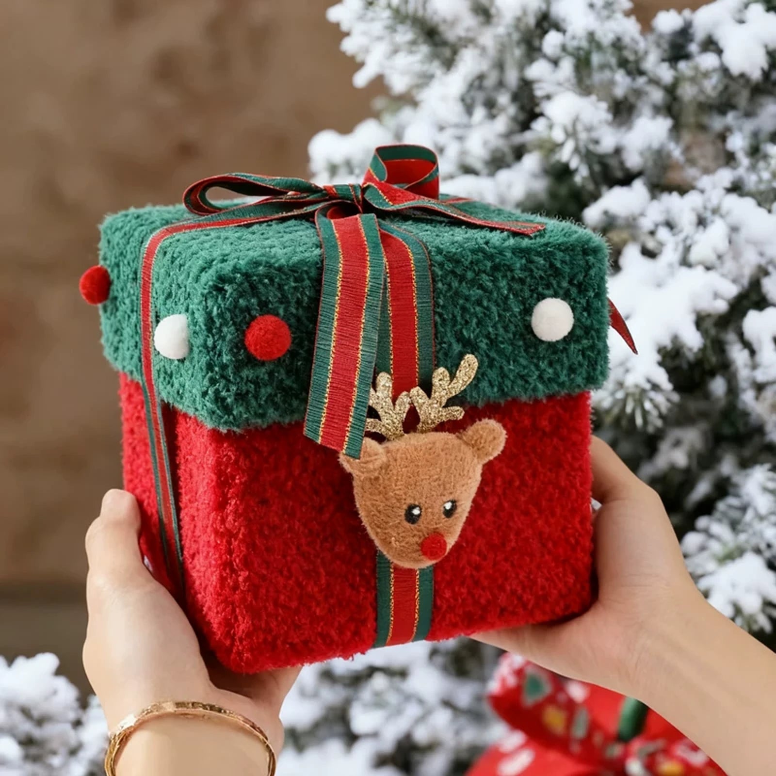 Plush Christmas Gift Boxes with Ribbon – product view