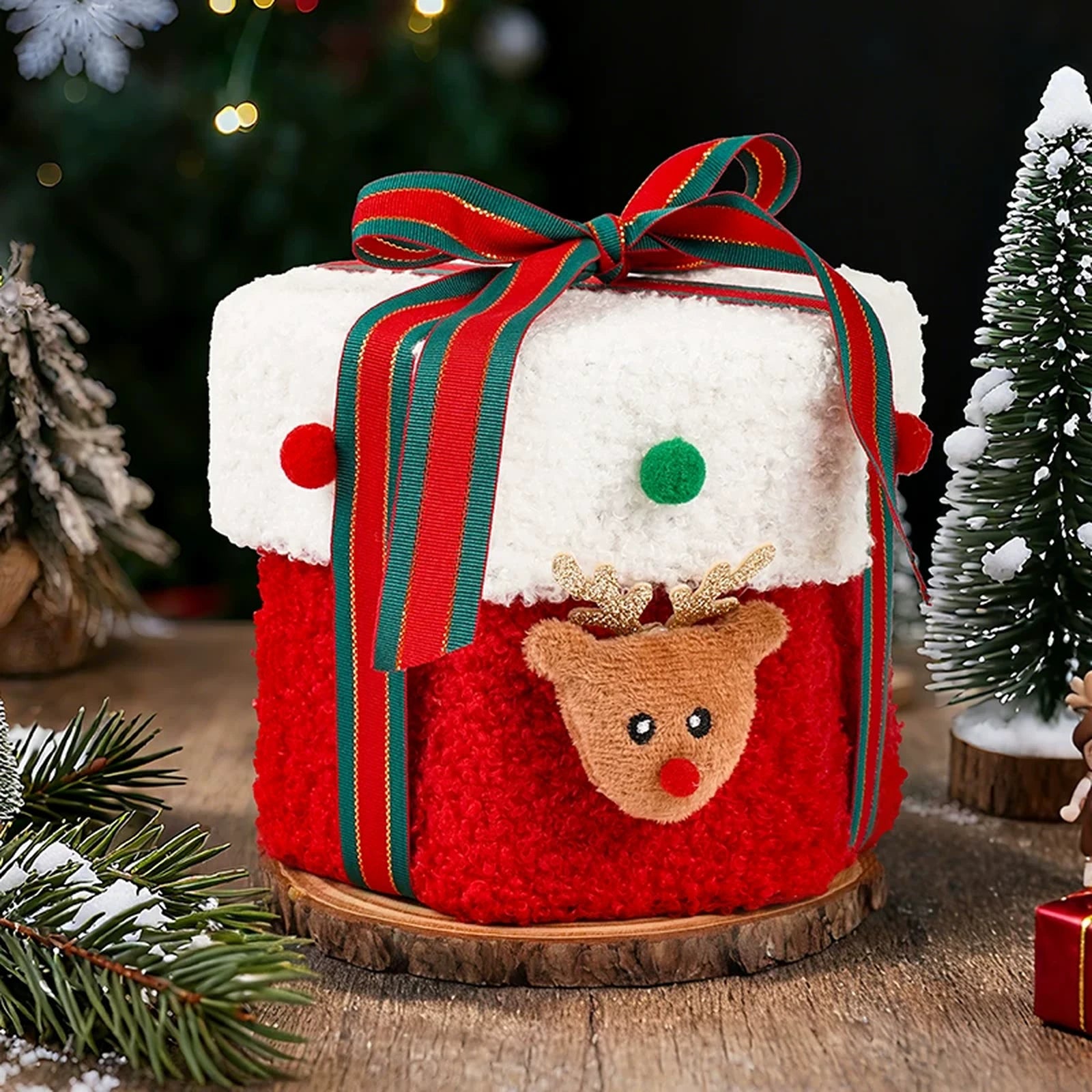 Plush Christmas Gift Boxes with Ribbon – product view