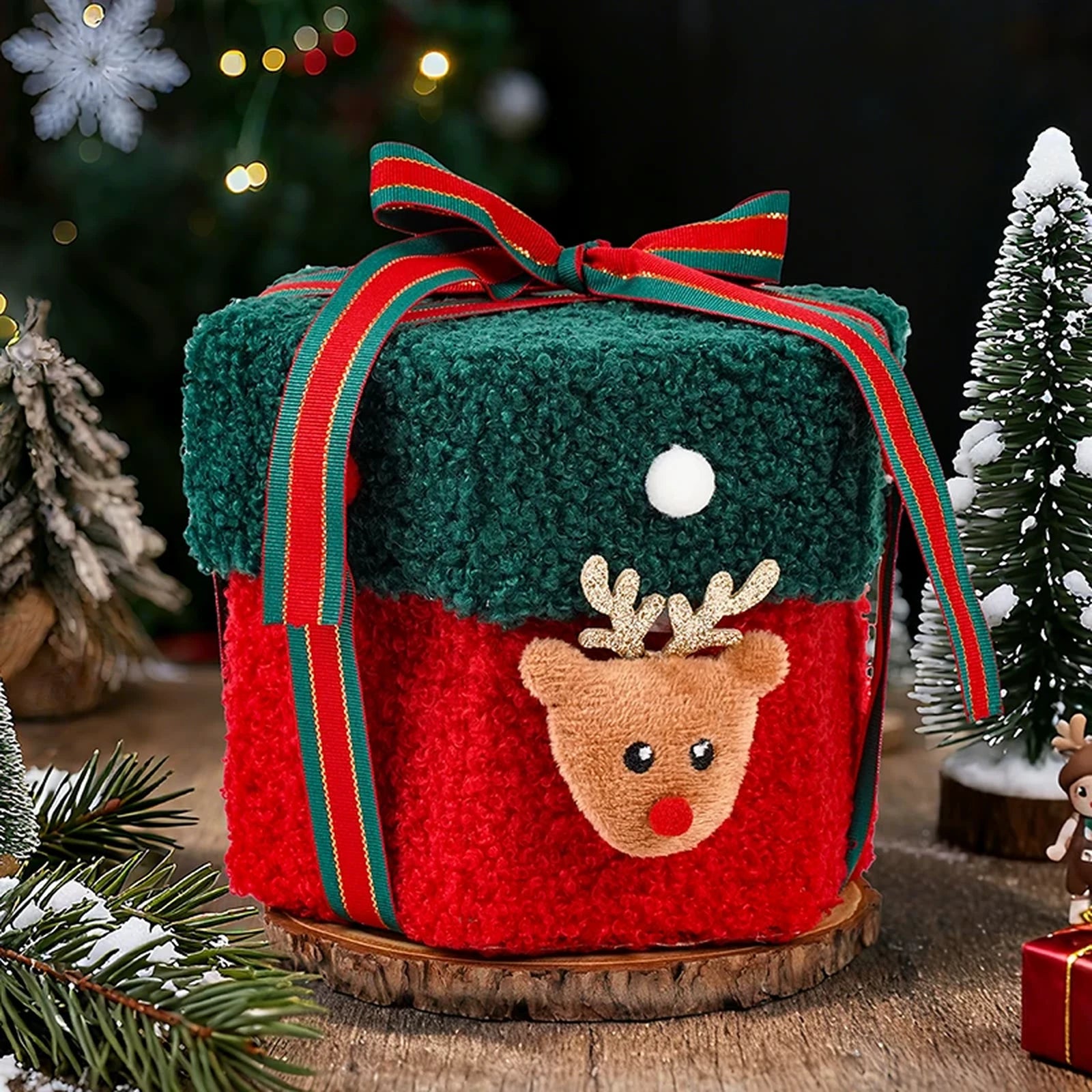 Plush Christmas Gift Boxes with Ribbon – product view