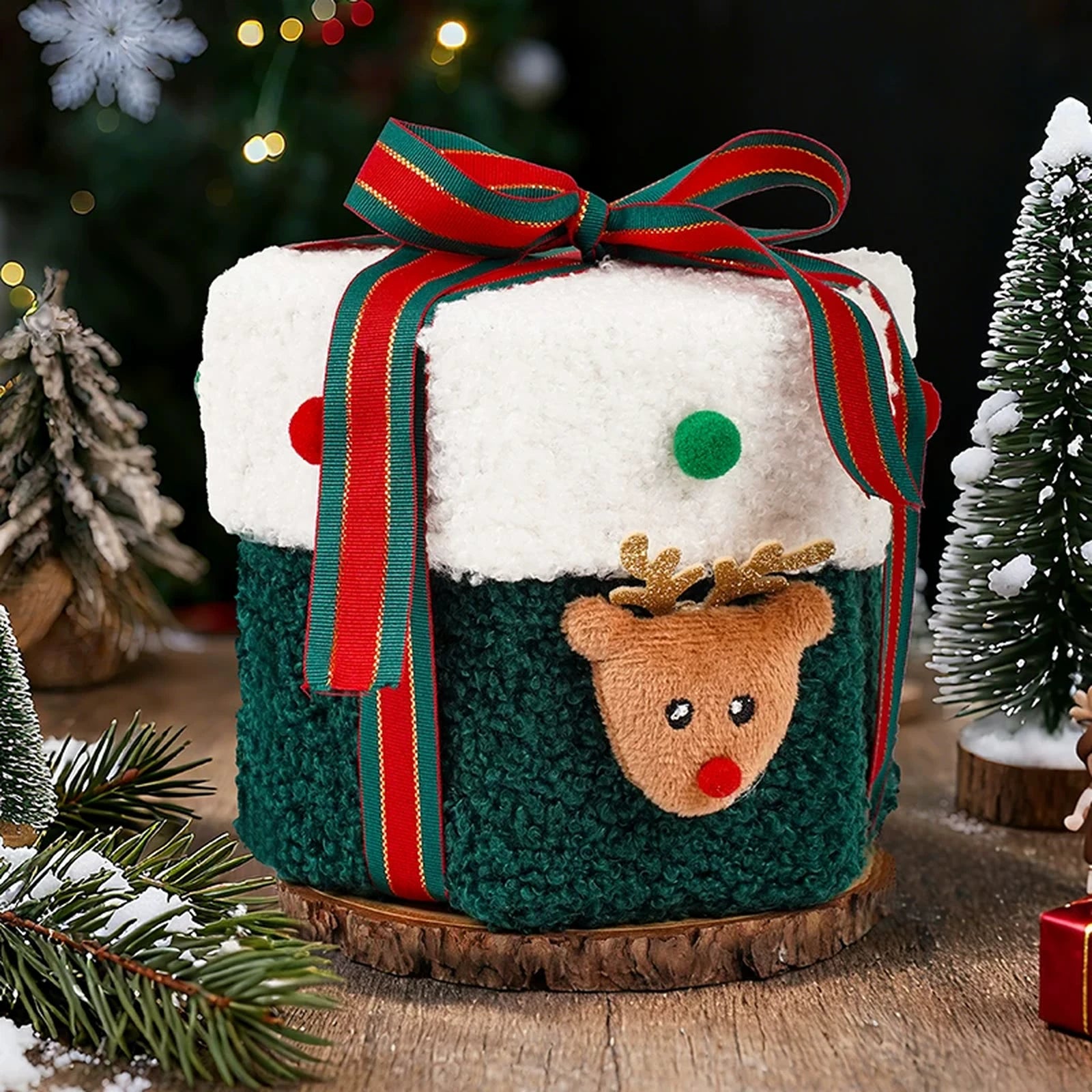 Plush Christmas Gift Boxes with Ribbon – product view