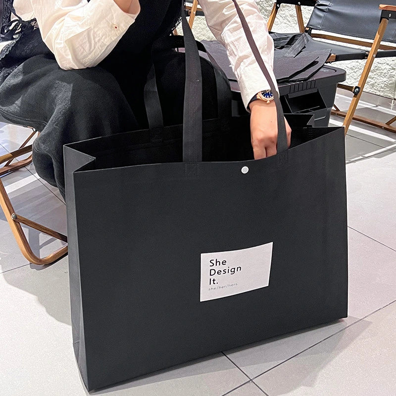 Black Black-and-White Frame Print premium printed non-woven tote bags — 9 styles