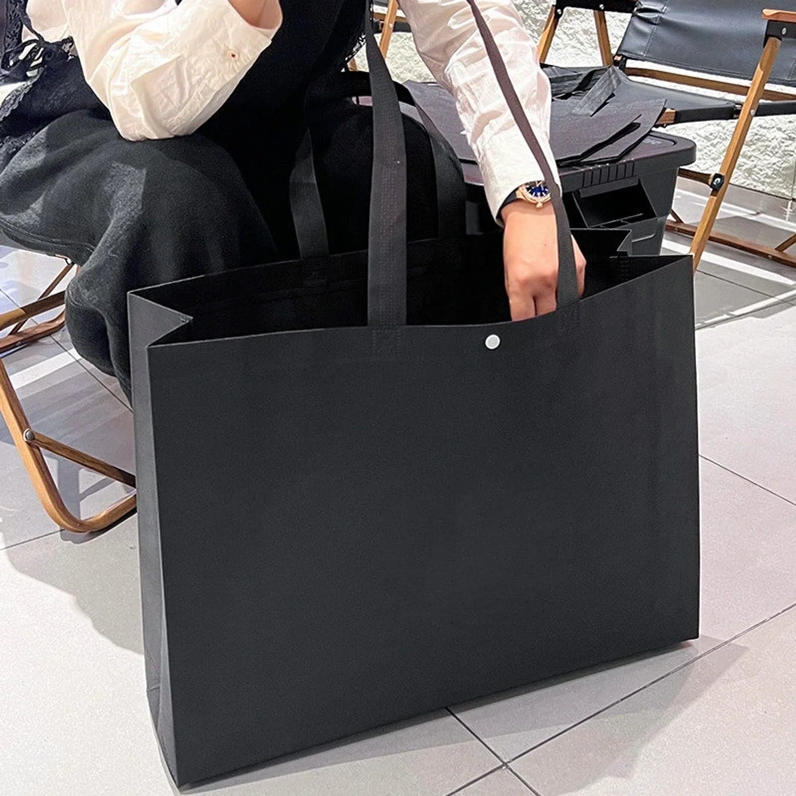 Black Plain premium printed non-woven tote bags — 9 styles