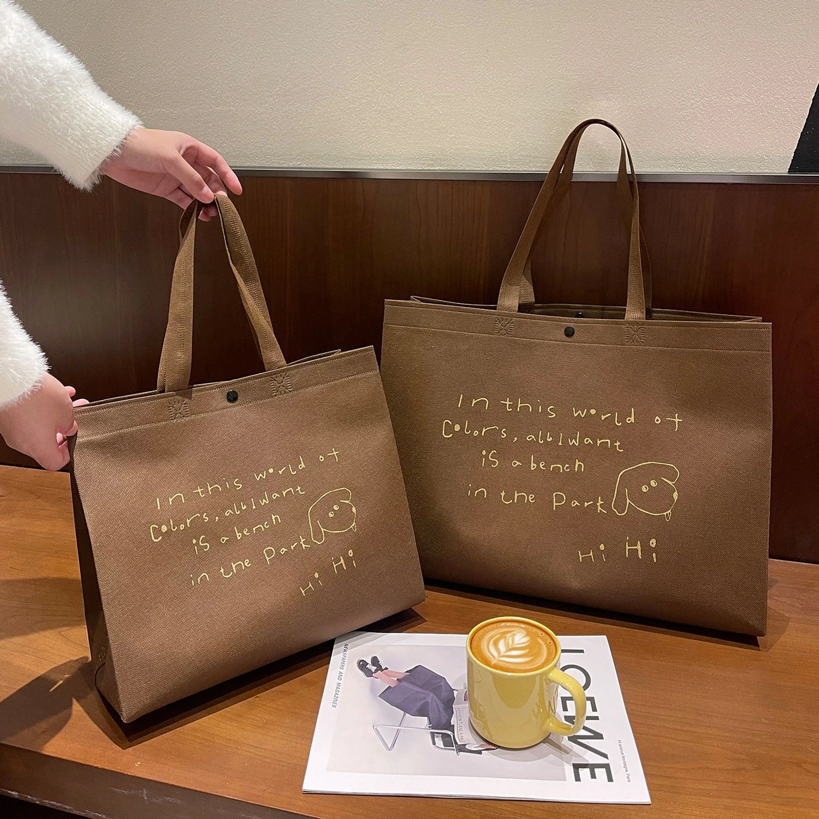 Brown HiHi Print premium printed non-woven tote bags — 9 styles