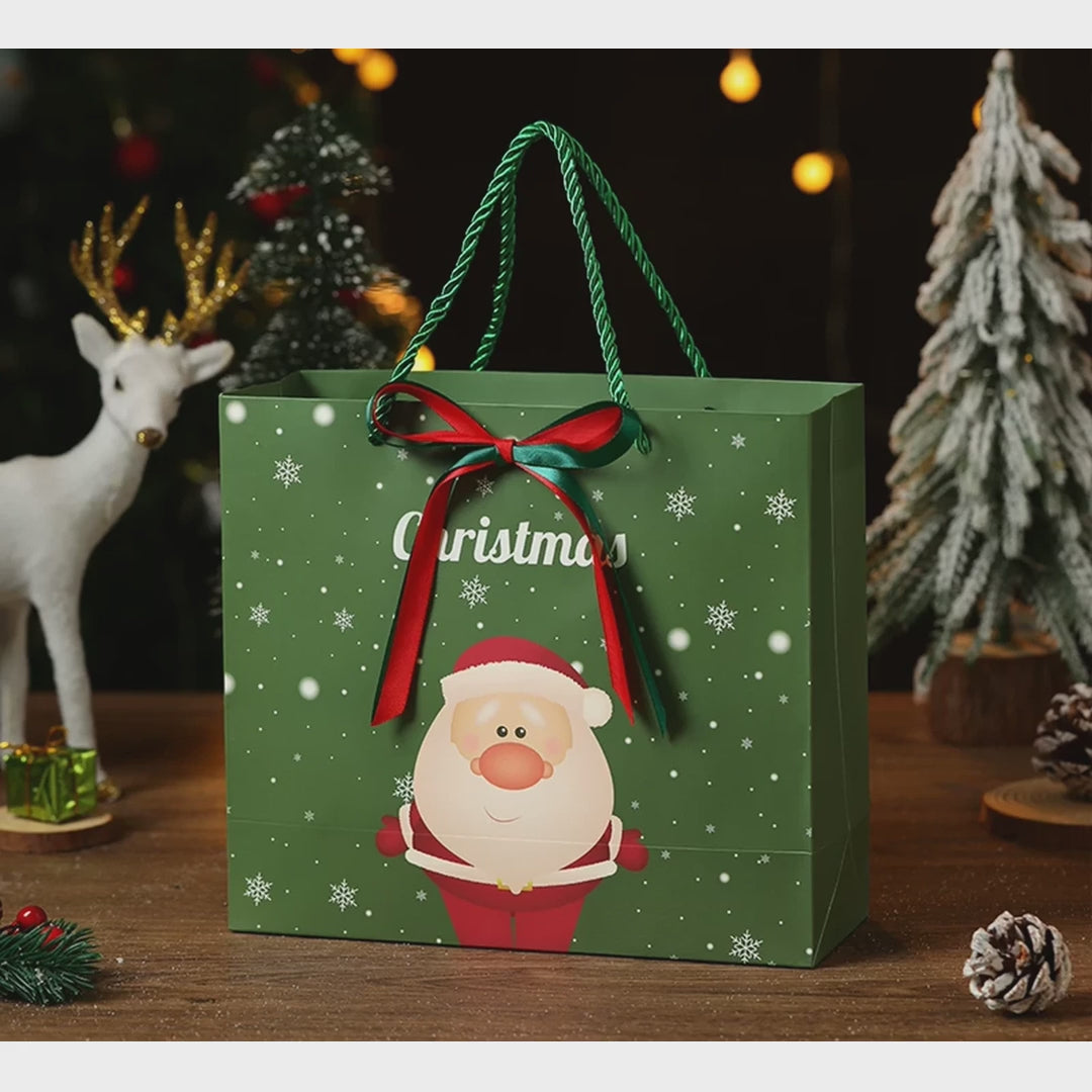 Ribbon-detail Christmas paper gift bags with rope handles – product video