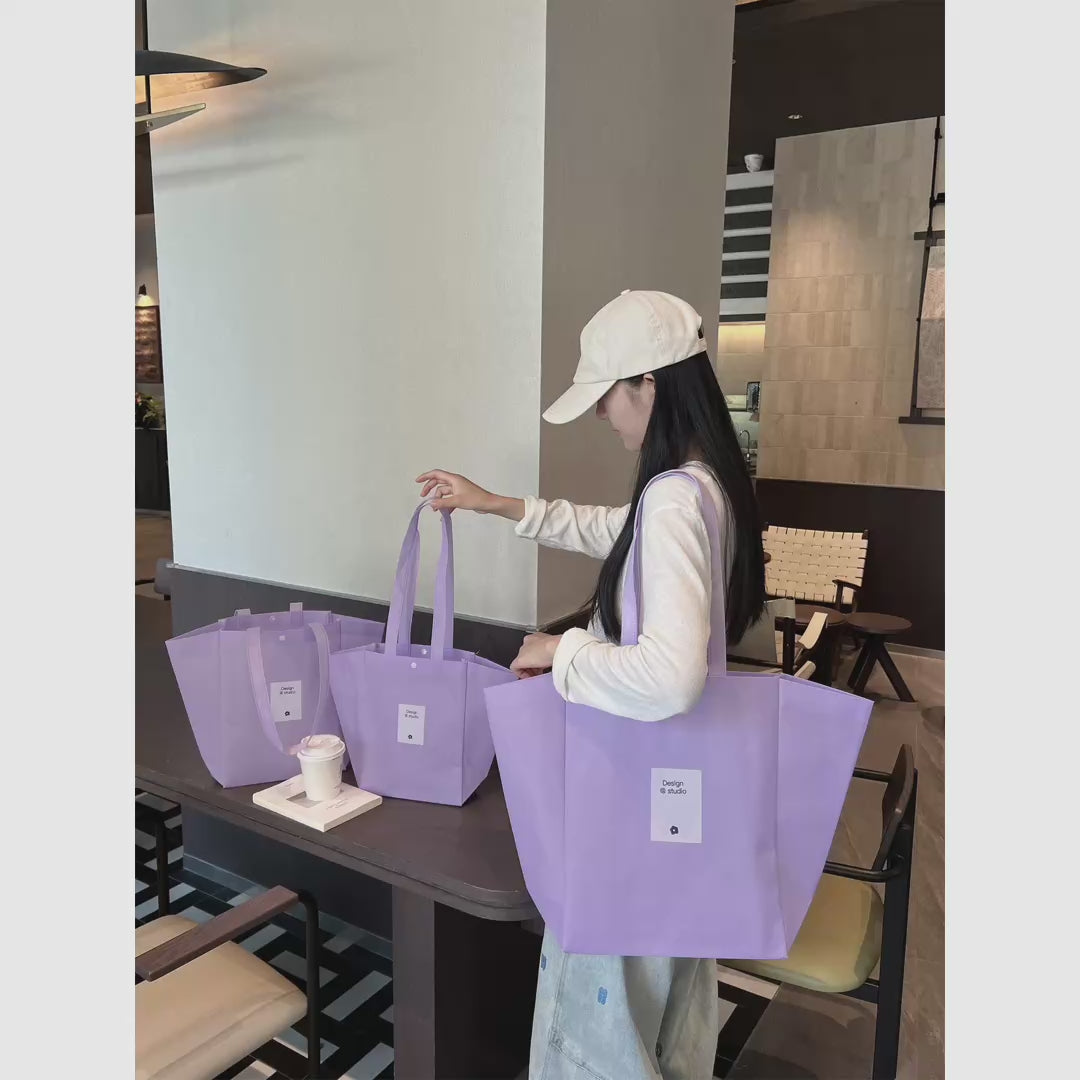 Color-Block Stitched Purple Non-Woven Tote Bags — 10 Styles product video 1