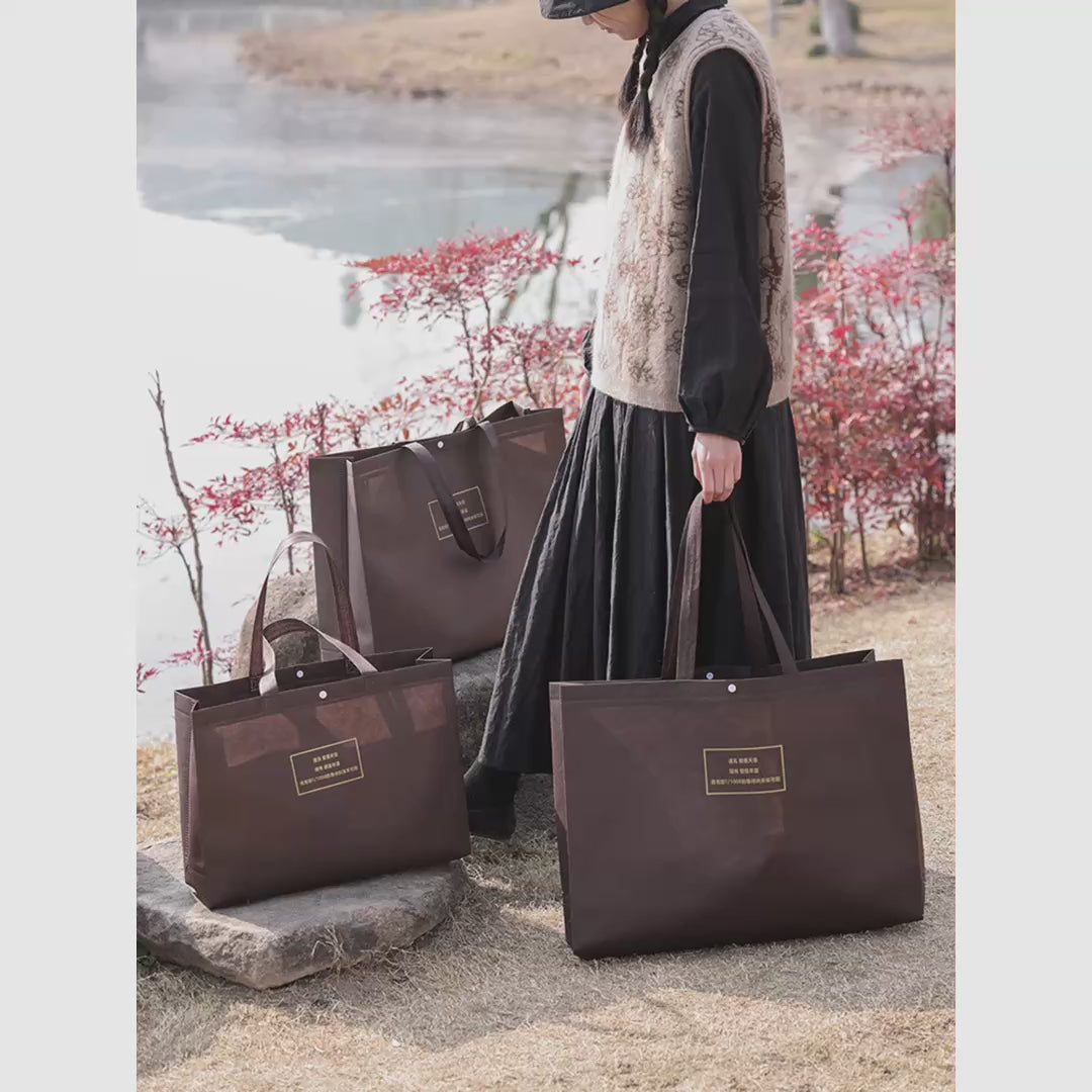 Large-Capacity Coffee-Brown Non-Woven Tote Bags — 5 Styles product video 1