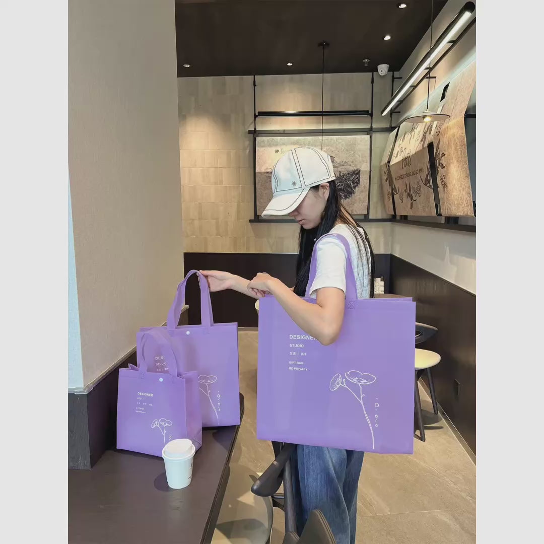 Snap-Closure Purple Non-Woven Tote Bags — 5 Styles product video 1