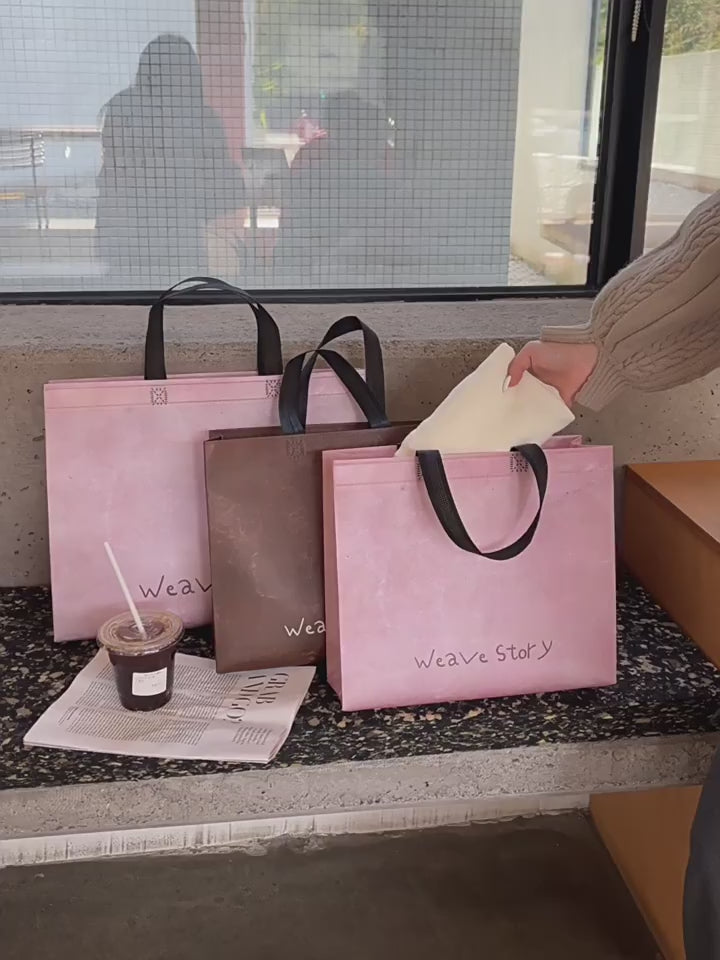 Vintage pink and brown laminated non-woven tote bag video