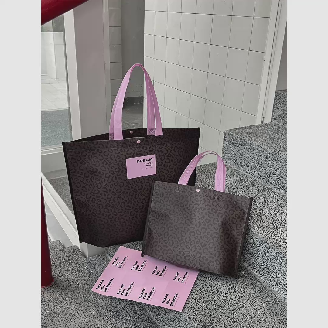 Laminated Leopard Print Non-Woven Tote Bags — 3 Styles product video 1