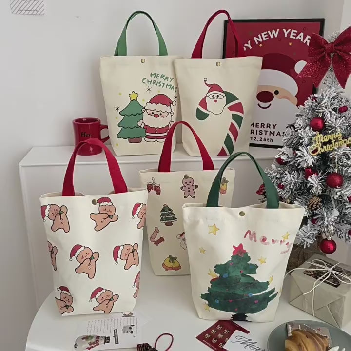 Snap-Closure Canvas Christmas Gift Bags product video