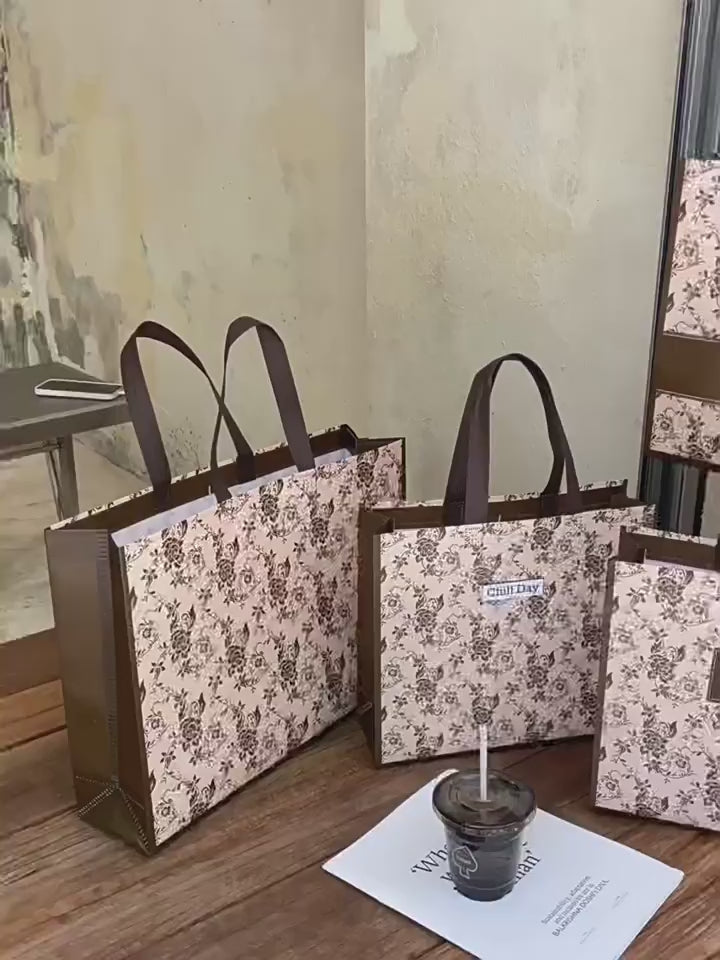 Rose floral non-woven tote bag product video