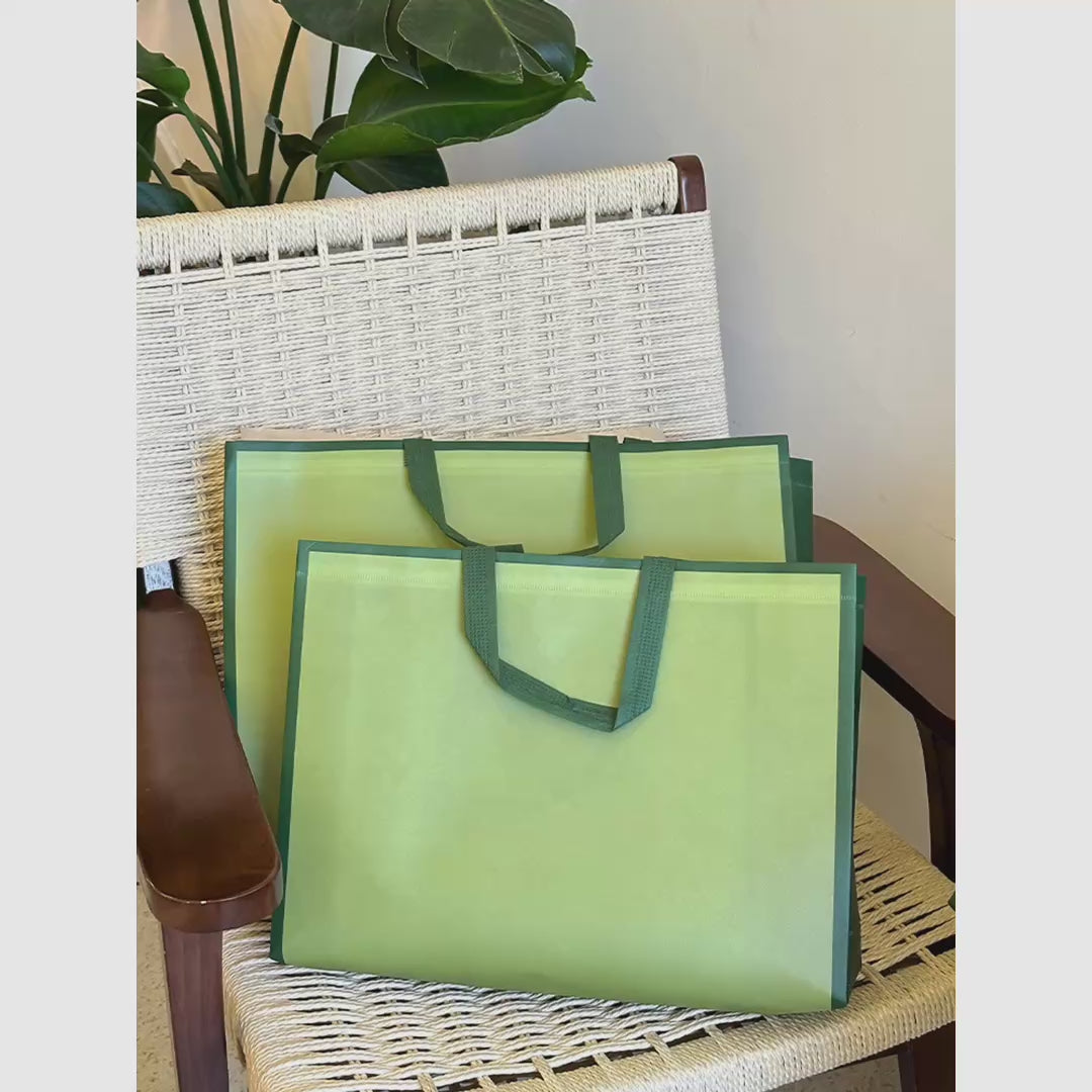 Plain Non-Woven Tote Bags — Caramel & Green product video 1