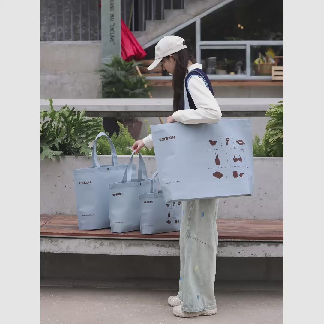 Large-Capacity Haze-Blue Non-Woven Tote Bags — 14 Styles product video 1