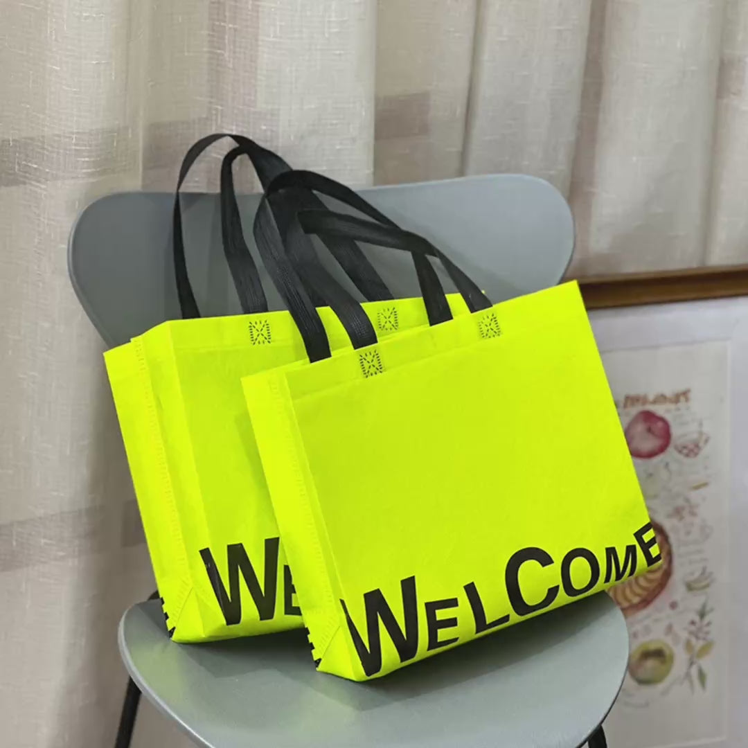 Letter-Print Laminated Non-Woven Tote Bags product video 1
