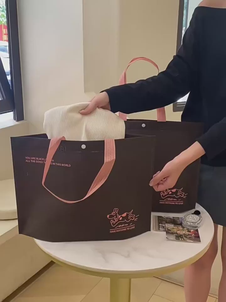 Extra-thick coffee brown and black non-woven tote bag product video