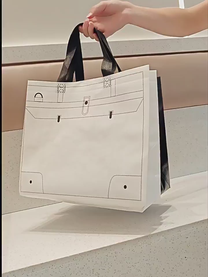Glossy Laminated Non-Woven Tote Bags — Black & White product video 1