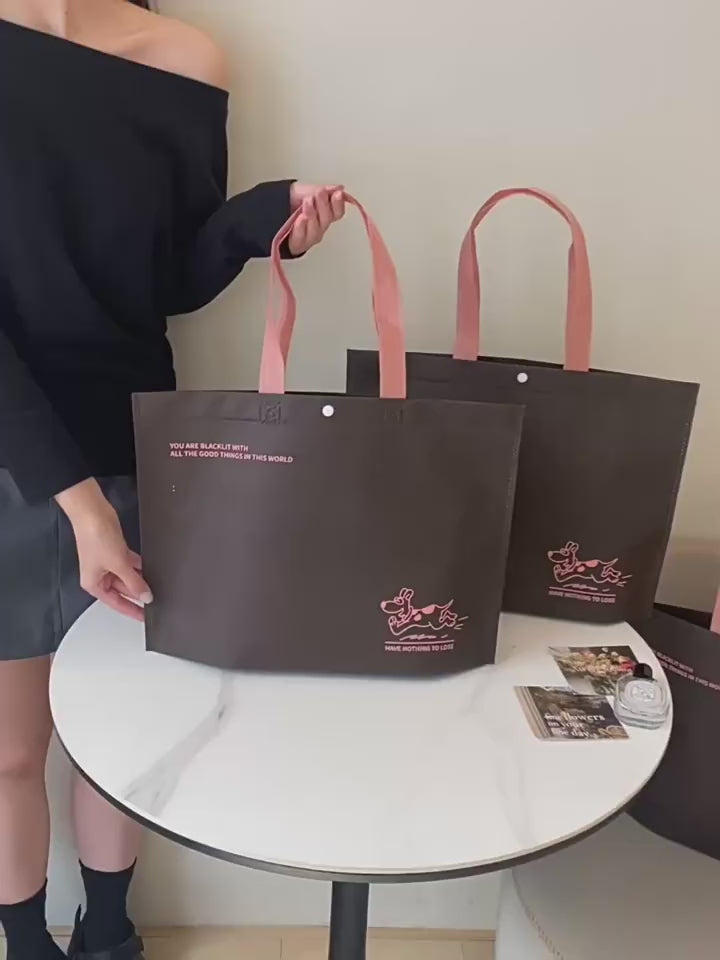 Custom snap closure non-woven tote bag product video