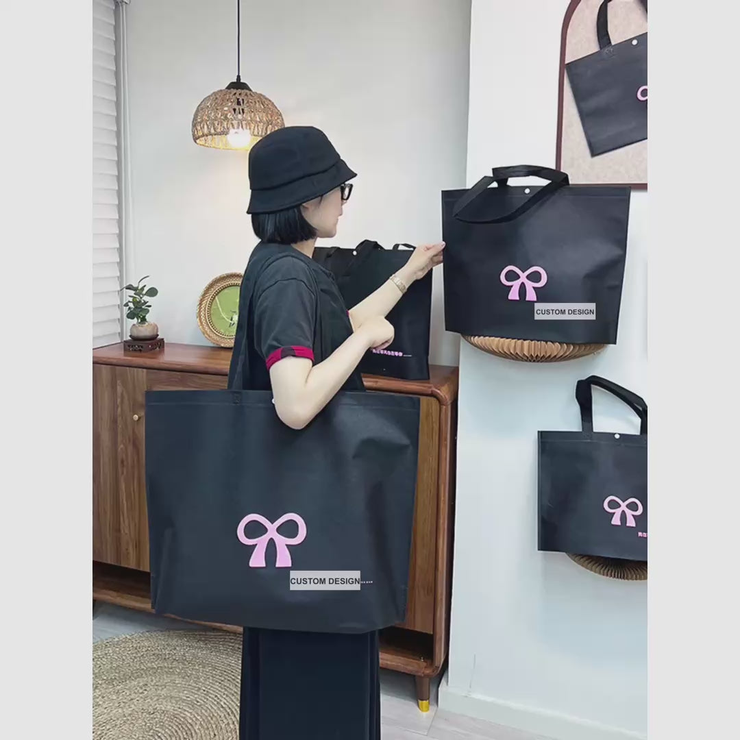 Bow Print Large-Capacity Non-Woven Tote Bags — 12 Styles product video 1