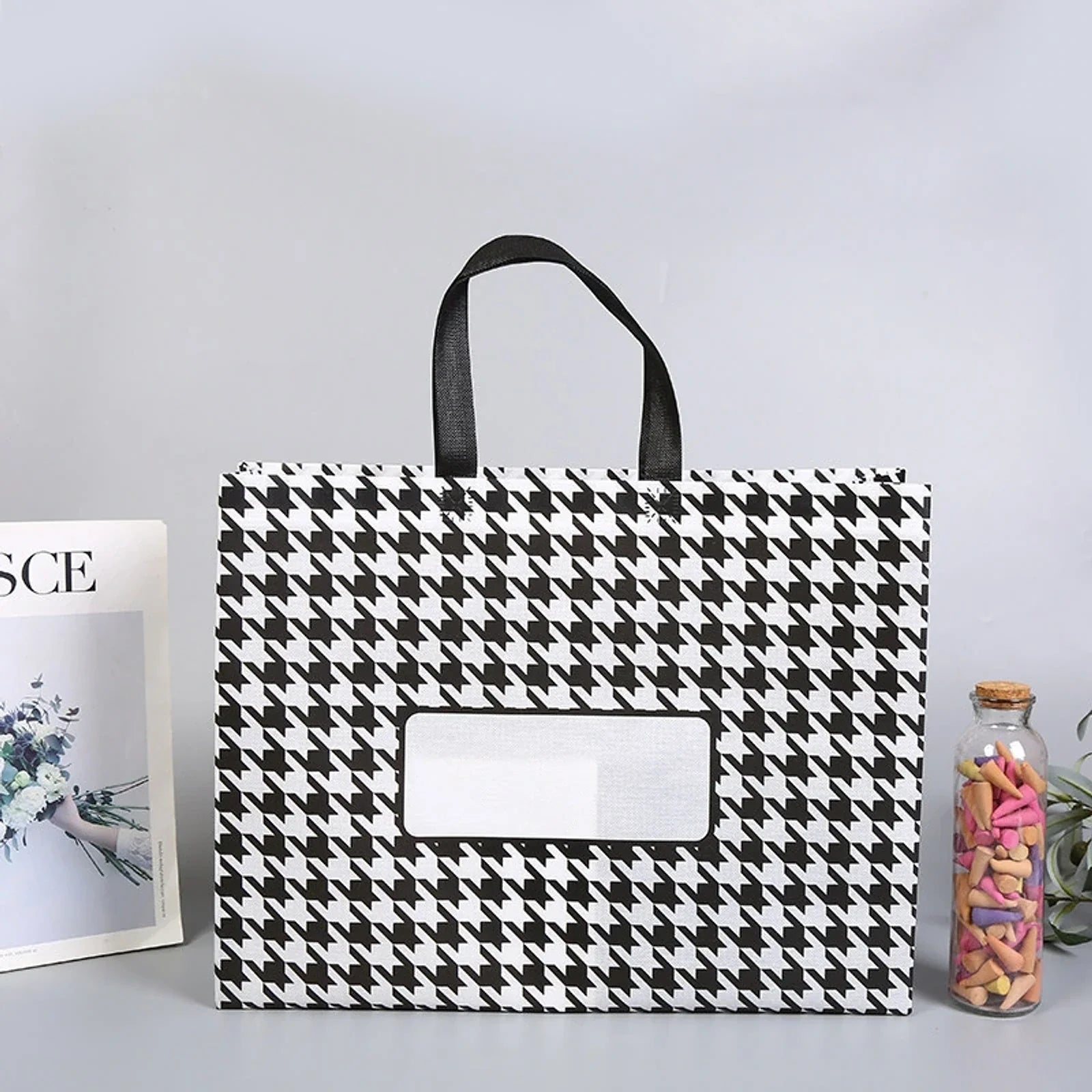 Black-and-White Abstract Print printed laminated non-woven tote bags — 20 designs