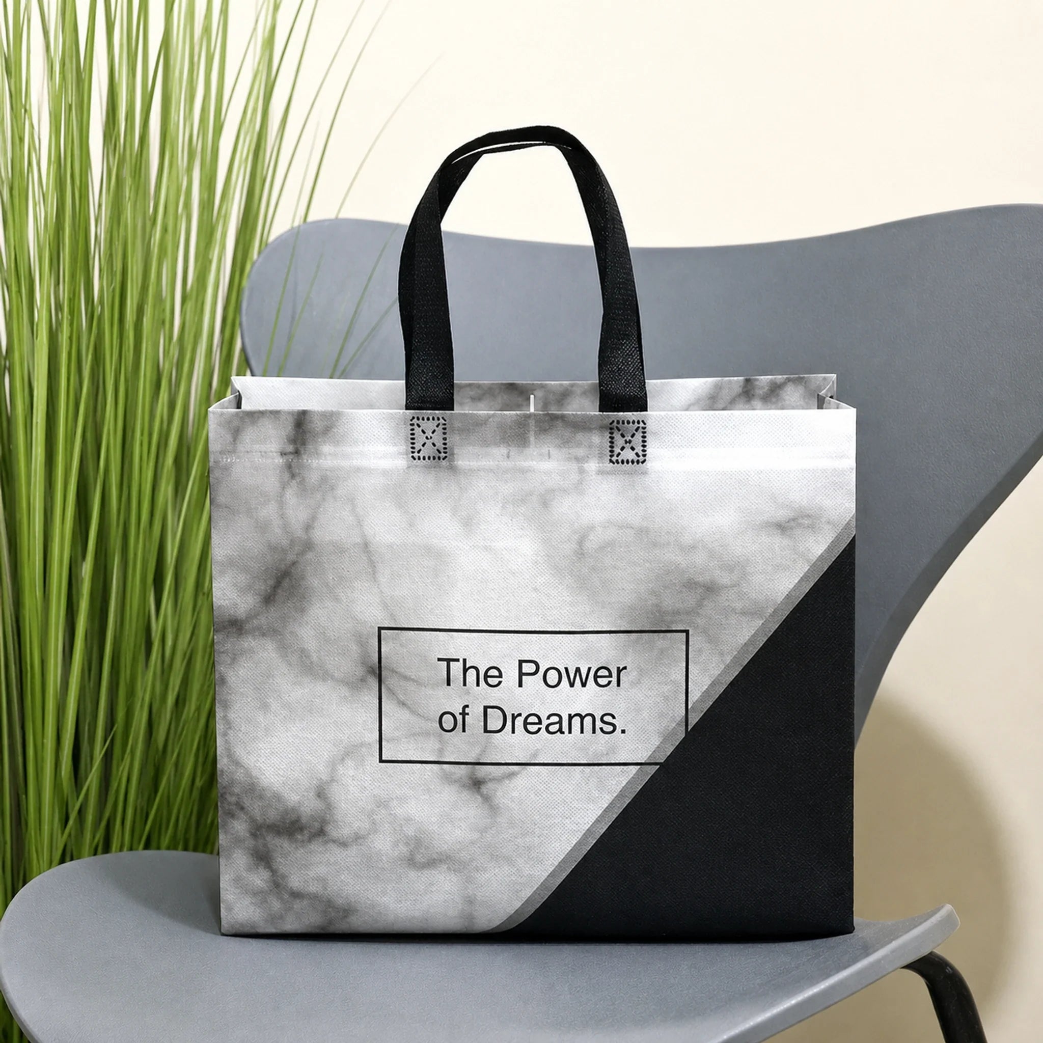 Black Marble printed laminated non-woven tote bags — 30 designs