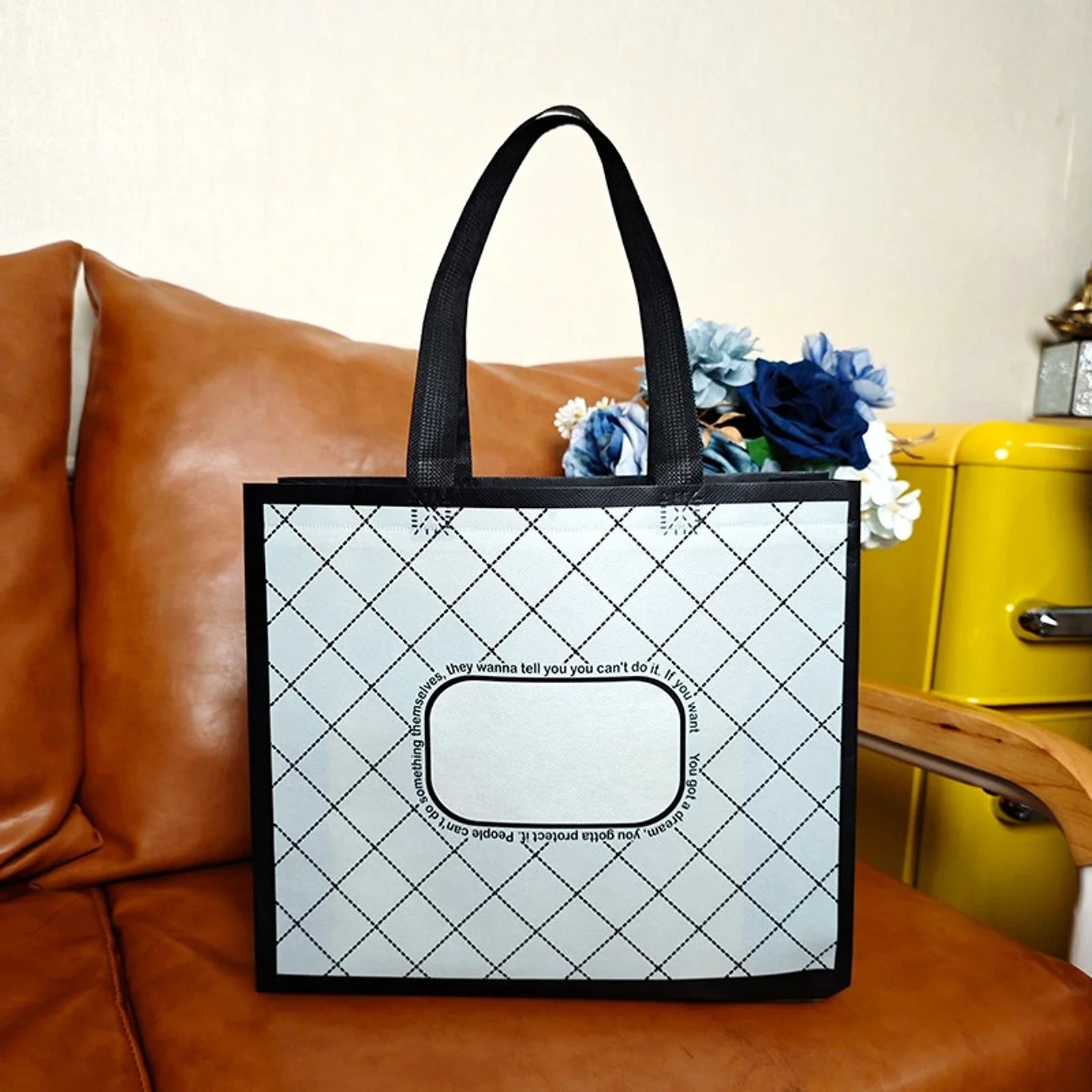Gray Plaid printed laminated non-woven tote bags — 30 designs