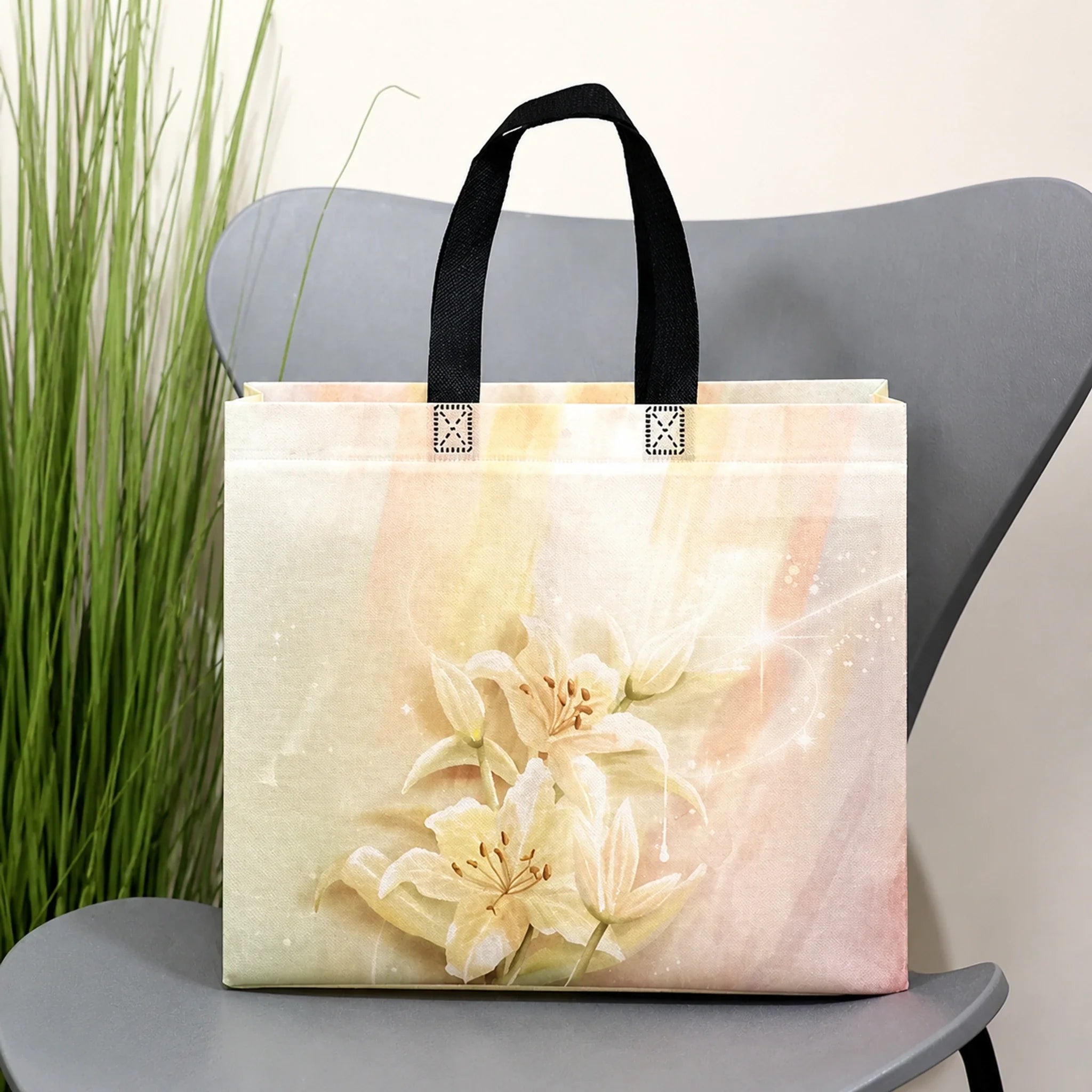 Lily Floral printed laminated non-woven tote bags — 30 designs