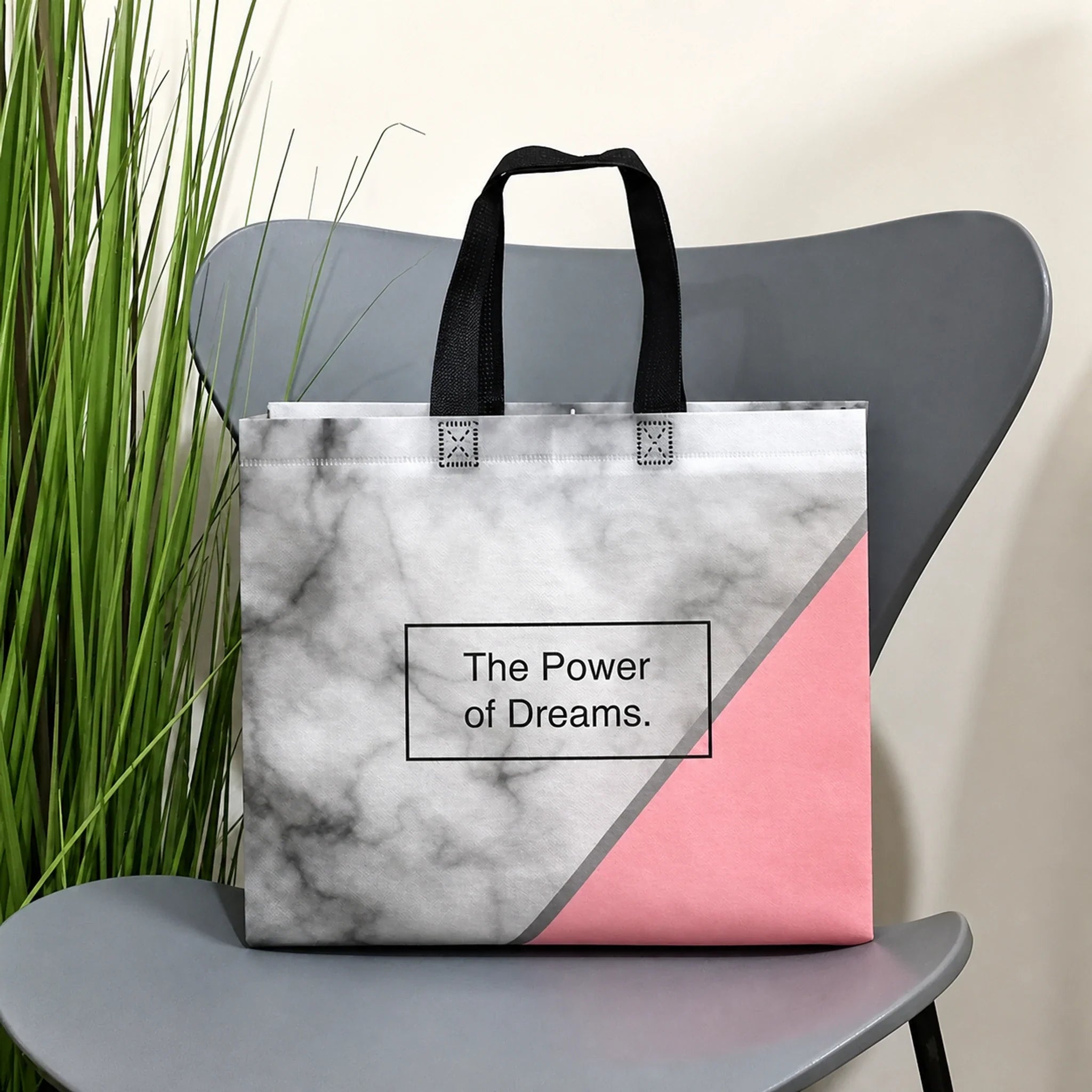 Pink Marble printed laminated non-woven tote bags — 30 designs