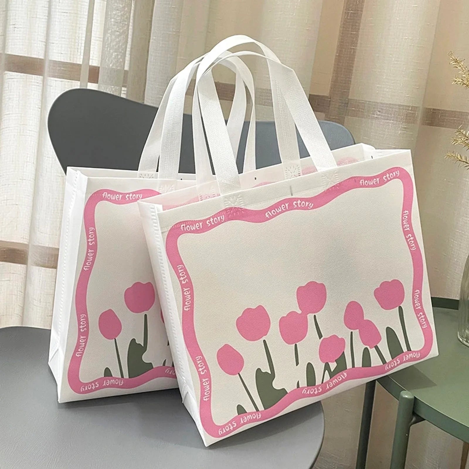 Tulip Print printed laminated non-woven tote bags — 30 designs